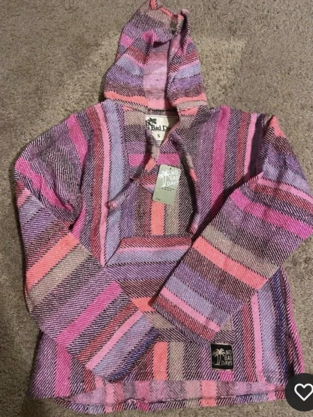 New with Tags No Bad Days Striped Baja Hoodie in Pink & Purple